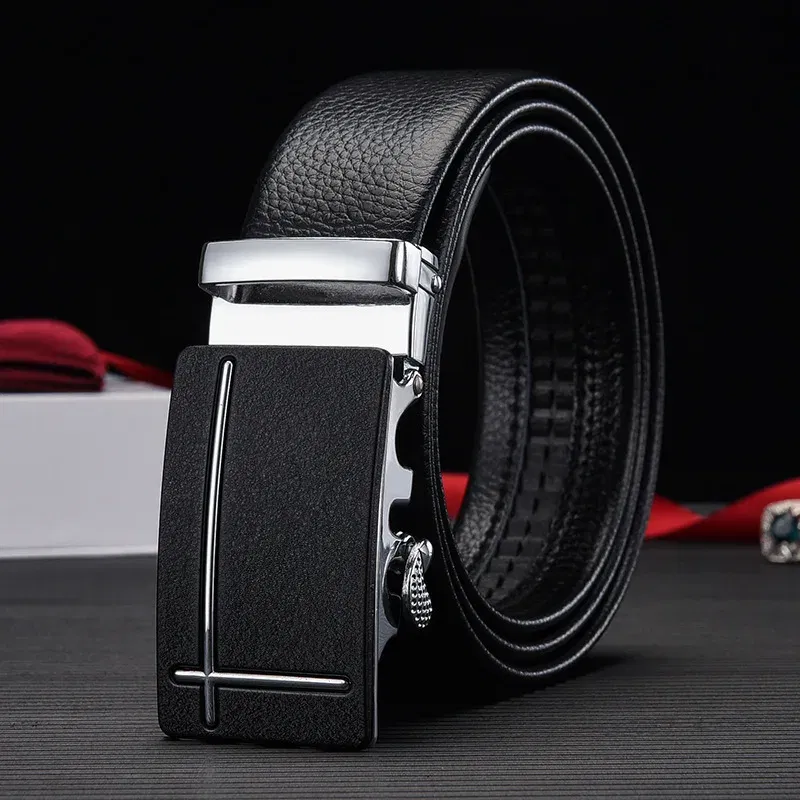 Color: green, Belt Length: 110cm - Man PU Leather Belt High Quality Men Business Belt Golden Automatic Buckle Waist Buckle Rhinestone Decoration Males Luxury Belt