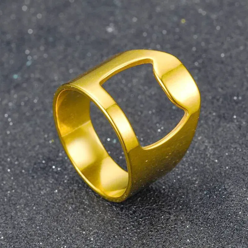 Main Stone Color: green, Ring Size: 11 - VIVILADY Titanium Stainless Steel Creative Bottle Opener Ring Jewelry For Unisex Punk Simple Fashion Party Bar Gift Wholesale