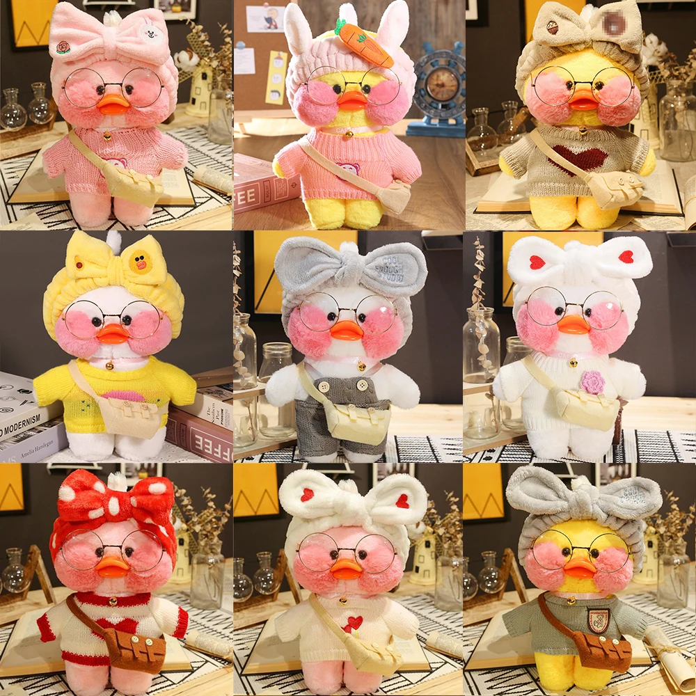 Color: black, Height: 11cm-30cm - 30cm Kawaii Lalafanfan Duck Plush Toy Cartoon Lalafanfan Duck Doll Soft Stuffed Animal Plushie Birthday Gifts For Girl Children