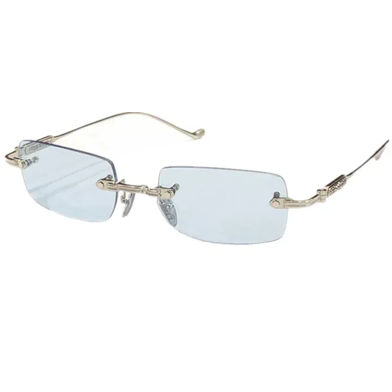 Vintage Round Square Rimless Sunglasses UV400 Polaring Unisex NoCase 54-21-140Light Titanium Colo-Fading Gogg
