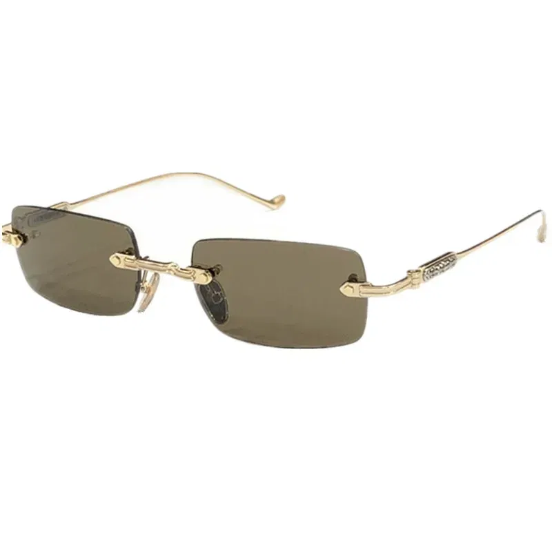 Vintage Round Square Rimless Sunglasses UV400 Polaring Unisex NoCase 54-21-140Light Titanium Colo-Fading Gogg
