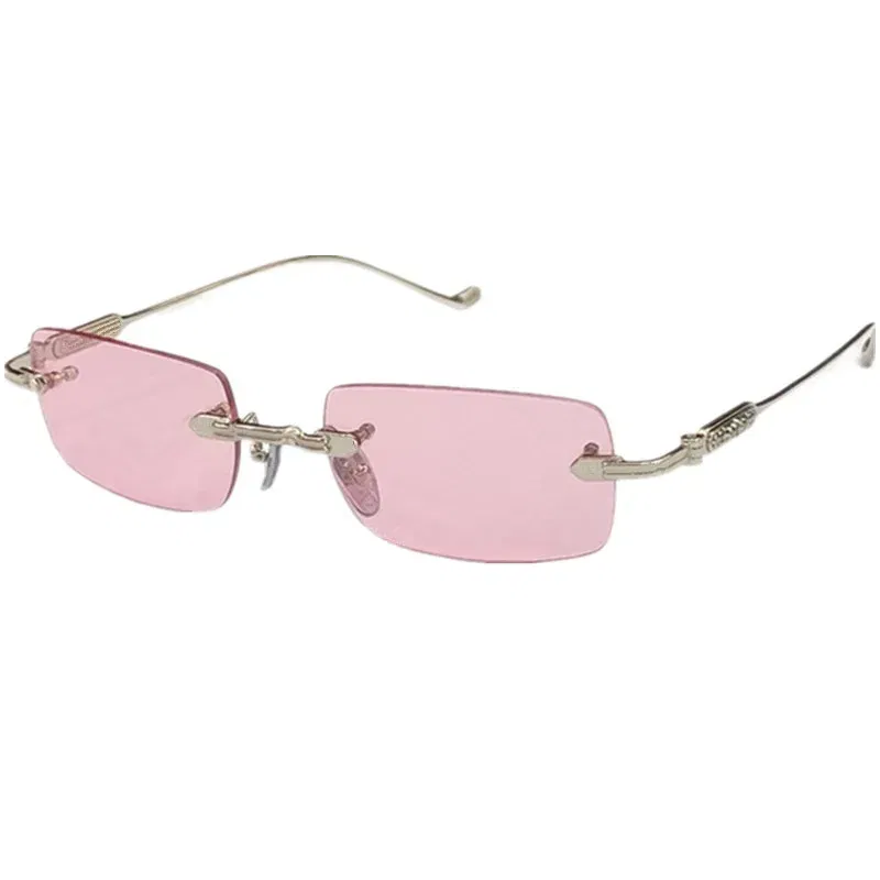 Vintage Round Square Rimless Sunglasses UV400 Polaring Unisex NoCase 54-21-140Light Titanium Colo-Fading Gogg