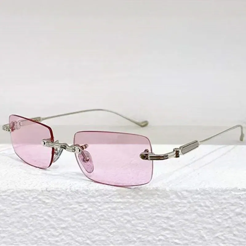 Vintage Round Square Rimless Sunglasses UV400 Polaring Unisex NoCase 54-21-140Light Titanium Colo-Fading Gogg