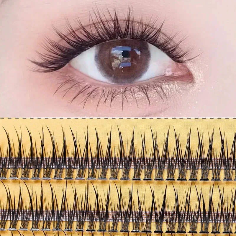 Length: 10mm - Grafting World Natural Slender Cross Simulation Thick Fish Tail Single Cluster Hair Soft Curly Swallow Tail False Eyelashes
