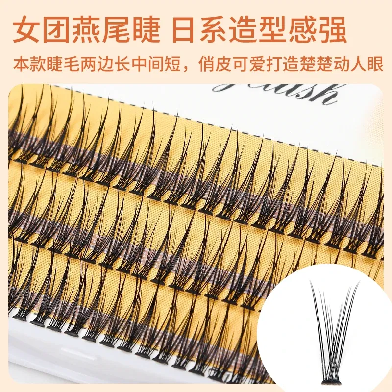 Length: 10mm - Grafting World Natural Slender Cross Simulation Thick Fish Tail Single Cluster Hair Soft Curly Swallow Tail False Eyelashes