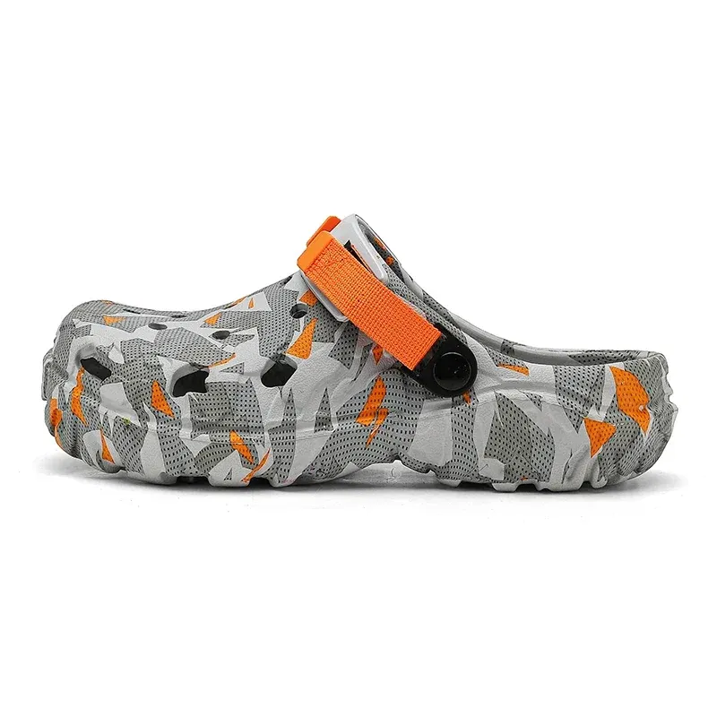 Color: Silver, Shoe Size: 41 - Fashion Garden Shoes Men's Clogs Slippers Sandal Flat Camouflage Sandals Male Sneakers Outdoor Flip Flops Home Clogs