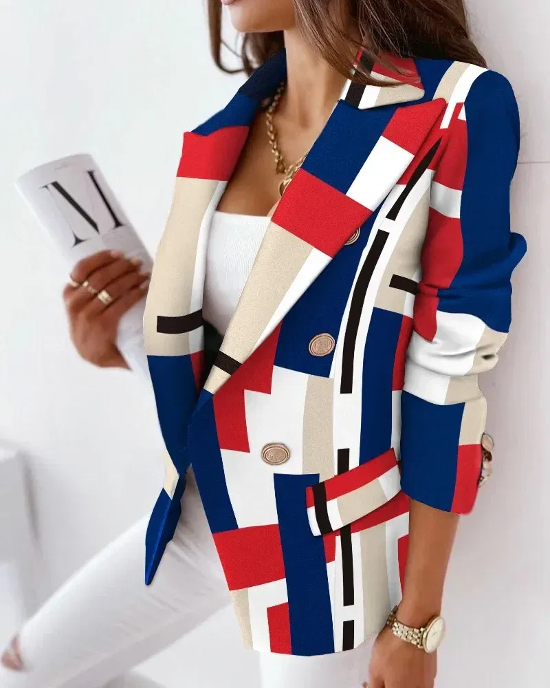 Color: Fuchsia, Size: L - 2022 Autumn and Winter Ruffled Long-sleeved Zipper Print Small Suit Jacket Women Blazers for Women Cropped Blazer Ladies Tops