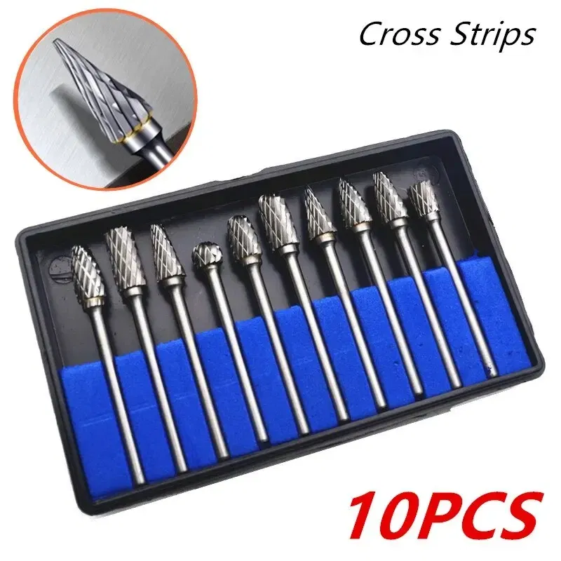 Color: LIGHT GRAY, Shank Shape: Round - 10PCS Carbide Burr Set Compatible with Dremel 1/8" Shank Die Grinder Rotary Tool Rasp Bits Wood Metal Carving Electric Grinding