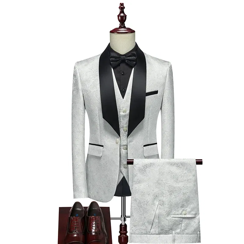 Color: SKY BLUE, Size: 6XL - Men's  Evening Dress Bridegroom Suit British Wedding Business Casual Fashion Three-piece Set with Vest And Trousers Sizes M-6XL