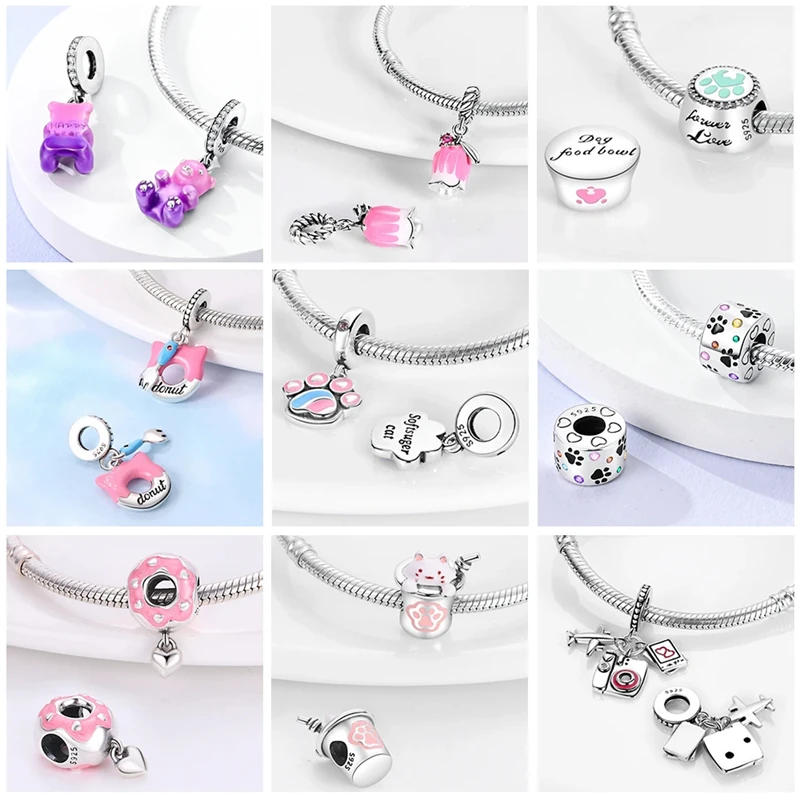 Color: Navy Blue - Pink Series Charms 925 Silver Perfume Butterfly Charm Beads Pendent Dangle Fit Original Pandora Charm Bracelet DIY Women Jewelr