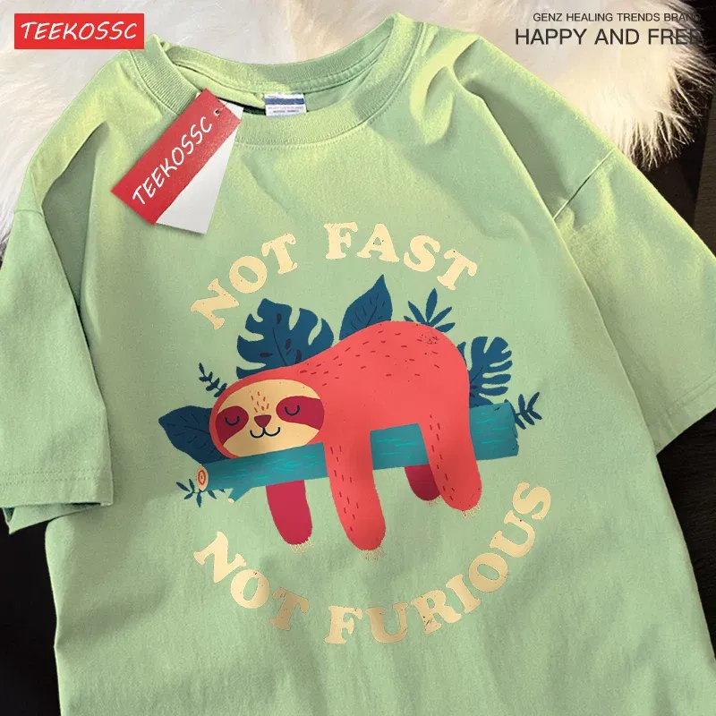 Color: PURPLE, Size: XXL - Not Fast Not Furious Cute Sloth Male T Shirts Hip Hop Crewneck Short Sleeve Summer Cotton Tops Casual Sweat Oversized T-Shirts