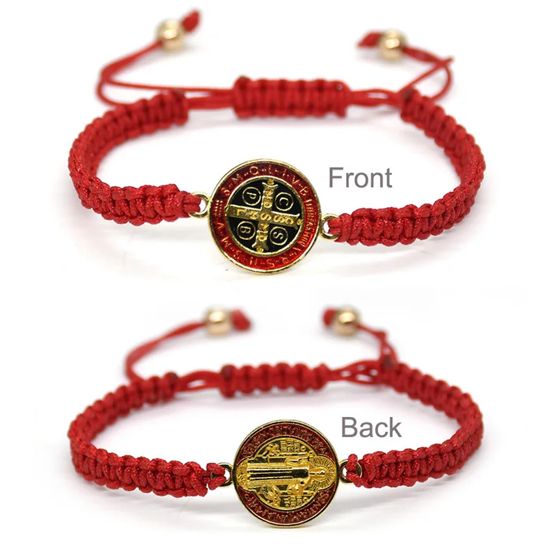 Metal Color: Hot Stamping - QIGO St. Benedict Bracelet For Men Women Rope Weave Religious Jewelry Red Black