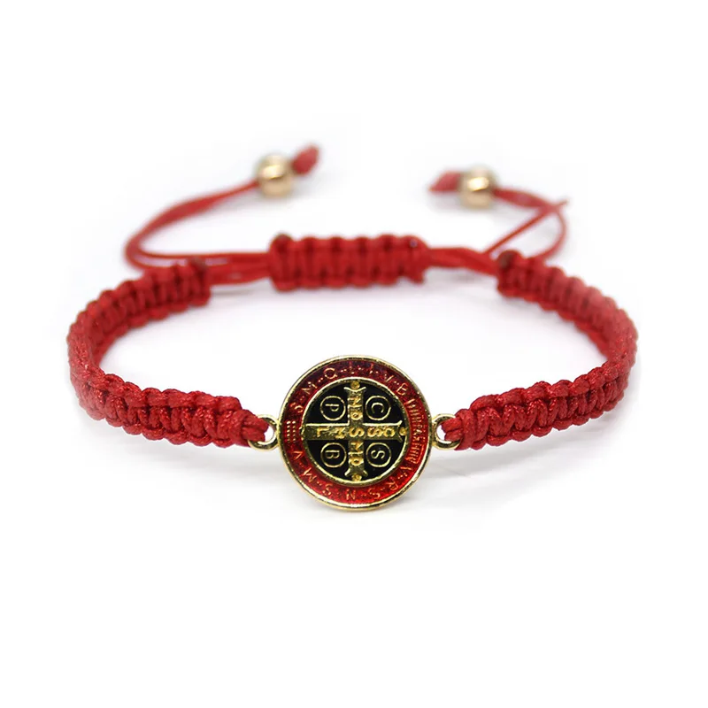 Metal Color: Hot Stamping - QIGO St. Benedict Bracelet For Men Women Rope Weave Religious Jewelry Red Black