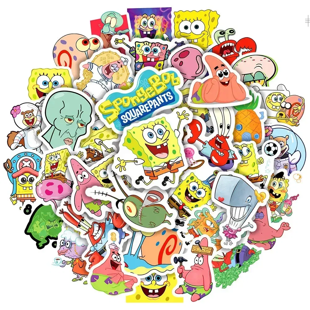 Color: Lavender - 50pcs Variety of Cartoon and Anime Cute SpongeBob SquarePants Paistar Kids Waterproof Graffiti Stickers