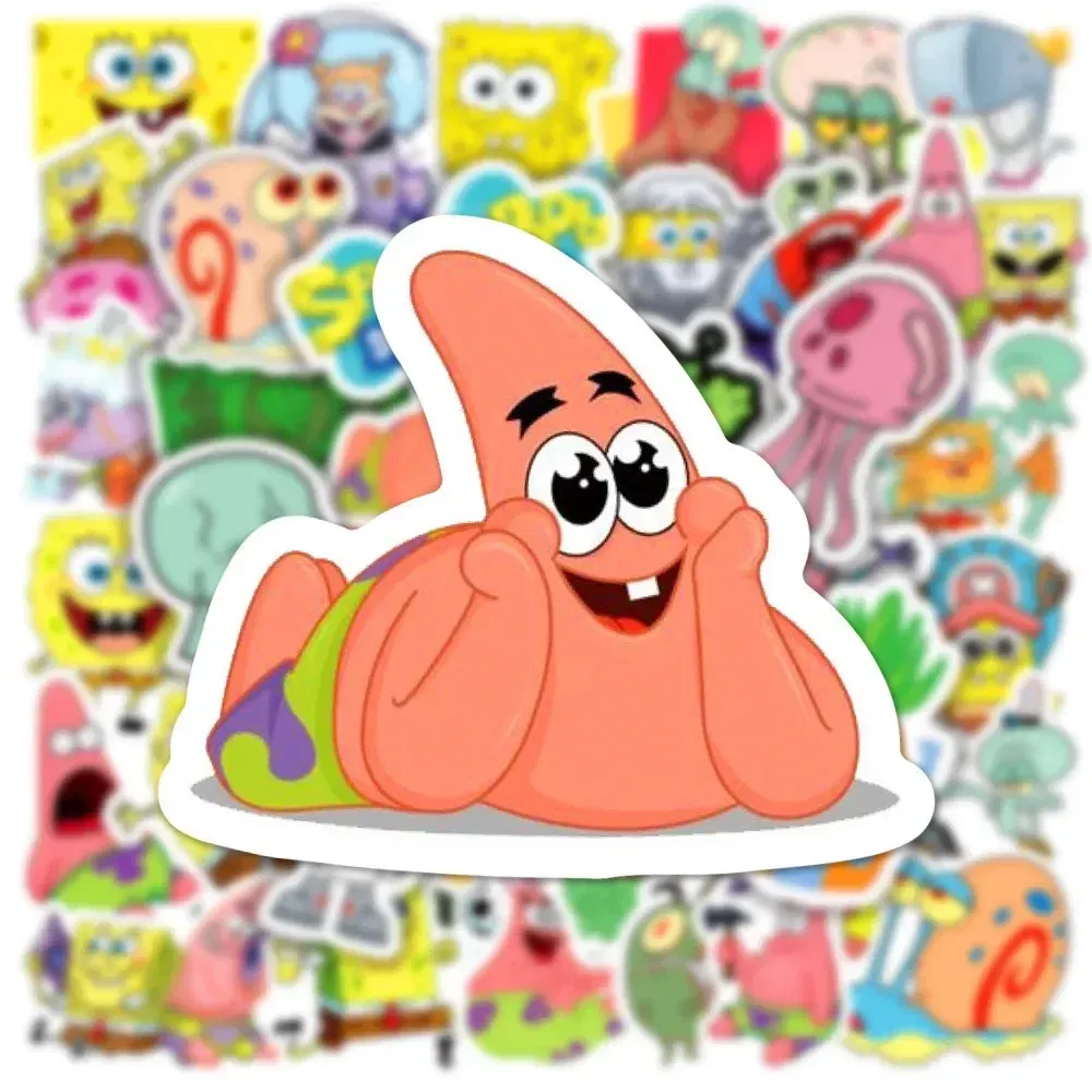 Color: Lavender - 50pcs Variety of Cartoon and Anime Cute SpongeBob SquarePants Paistar Kids Waterproof Graffiti Stickers