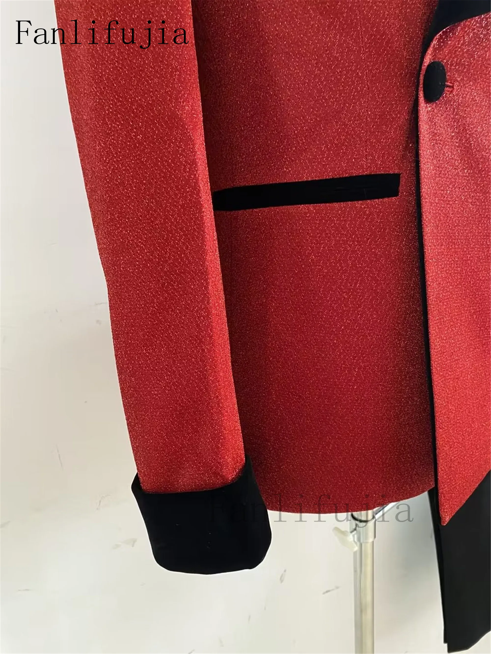 Color: Red, Size: XL - Fanlifujia Luxury Red Glitter Suits Men Groom Wedding Tuxedo Double Breasted Blazer Formal Evening Party Prom Dress 2 Pieces Set