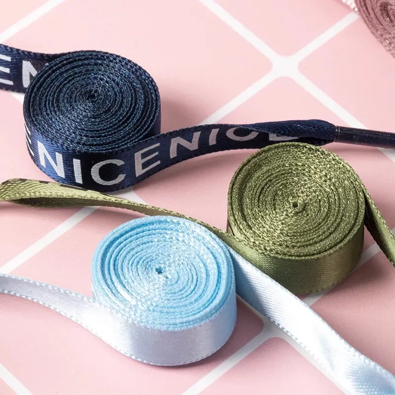 Color: Blue, Length: 100cm, Ships From: CHINA - New 1 Pair Shoelaces Letter Print Flat Shoelaces 1CM Width Satin Silk Ribbon Sneakers Shoes Lace Casuals Canvas Shoelace Strings