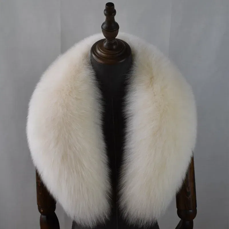 Color: Fluorescent Yellow, Size: L - Fox Fur Collar 100% Real Fox Fur Scarf Straight Collar Natural Fur Gray Collar  Large Size Neck Warmer Fur Scarf Shawls
