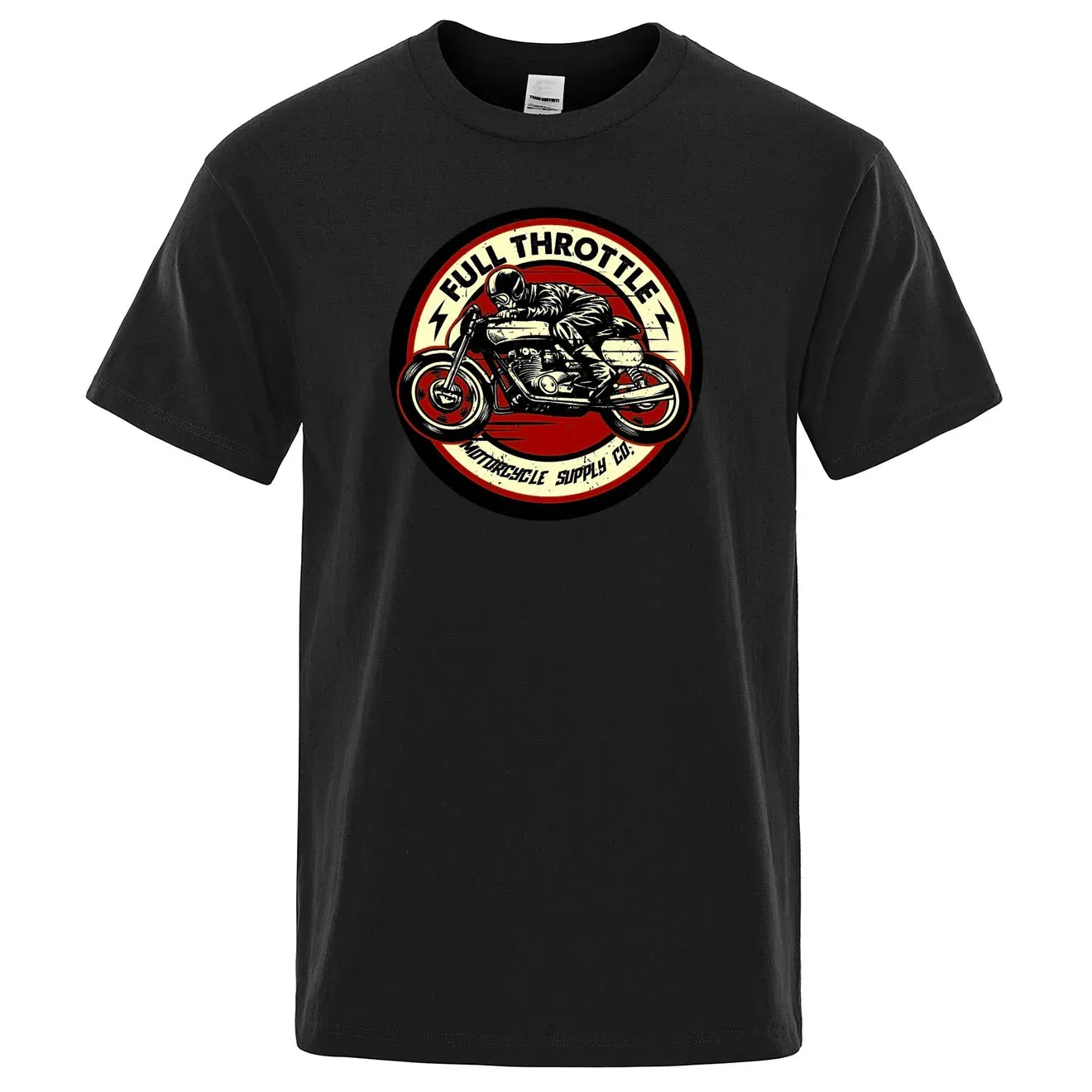 Color: black, Size: S - Full Throttle Cafe Racer Rockabilly Biker Printed T-Shirt Men Fashion Casual Short Sleeve Loose Cotton Tshirt Summer Loose Tees