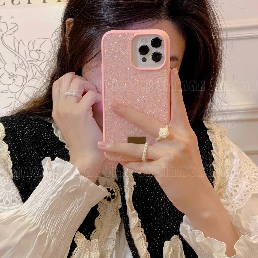 Color: Pink, Material: EVA - Bling Glitter Phone Case For iPhone 16 15 14 13 12 Pro Max 11 Vogue Protective Soft Diamond Cover Coque Funda