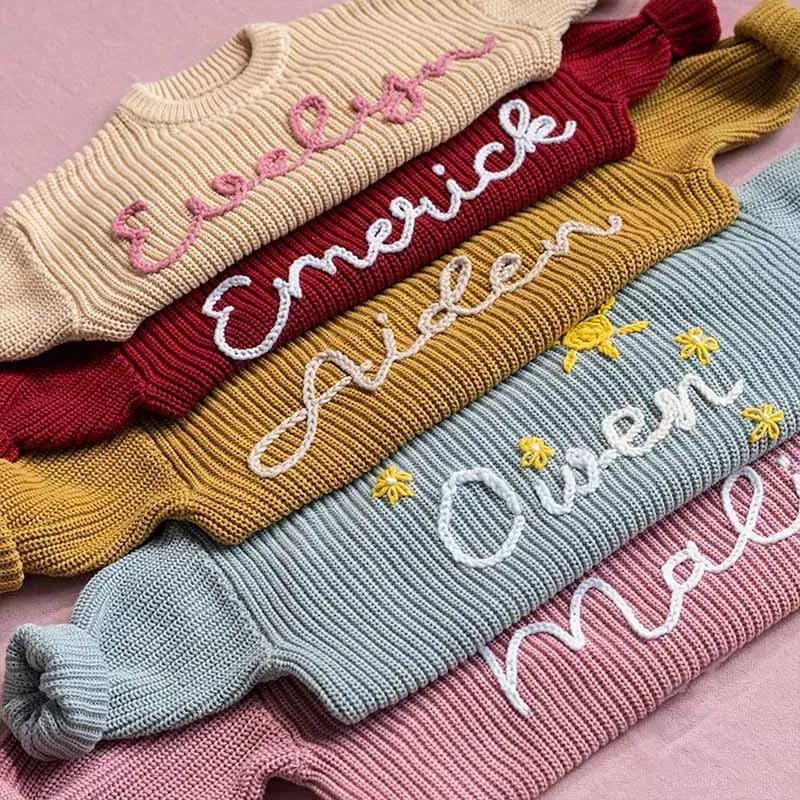 Color: Pink, Size: XS, Age Range: 0-3M - Personalized sweaters for cherished babies.Celebrate your little one's name with unique, custom-made thick knitted sweaters