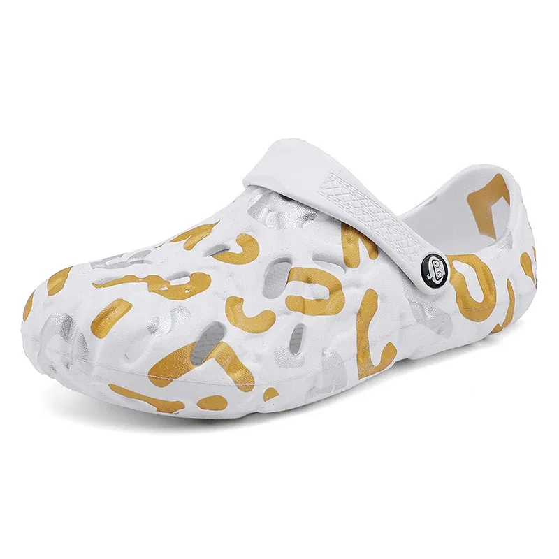 Color: Brown, Shoe Size: 44 - Men Summer Slippers Thick Sole Mens Clogs Sandals Hollow Breathable Flip Flops Sandals Shoes Fashion Beach Slippers