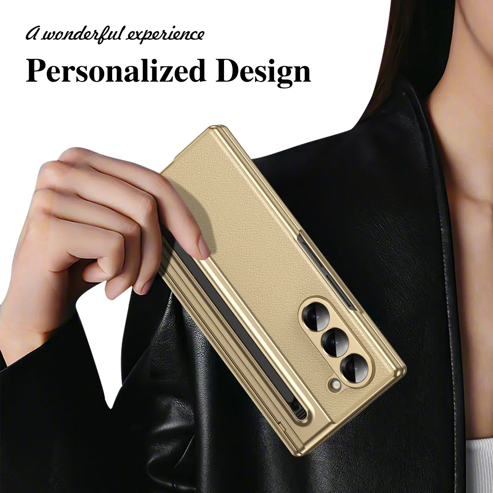 Color: Gold, Material: aluminum - With Touch Pen For Samsung Galaxy Z Fold 6 Slim 5 W25 5 4 3 Case Leather Plating Hinge 360 Full Screen Protector Folding Cover