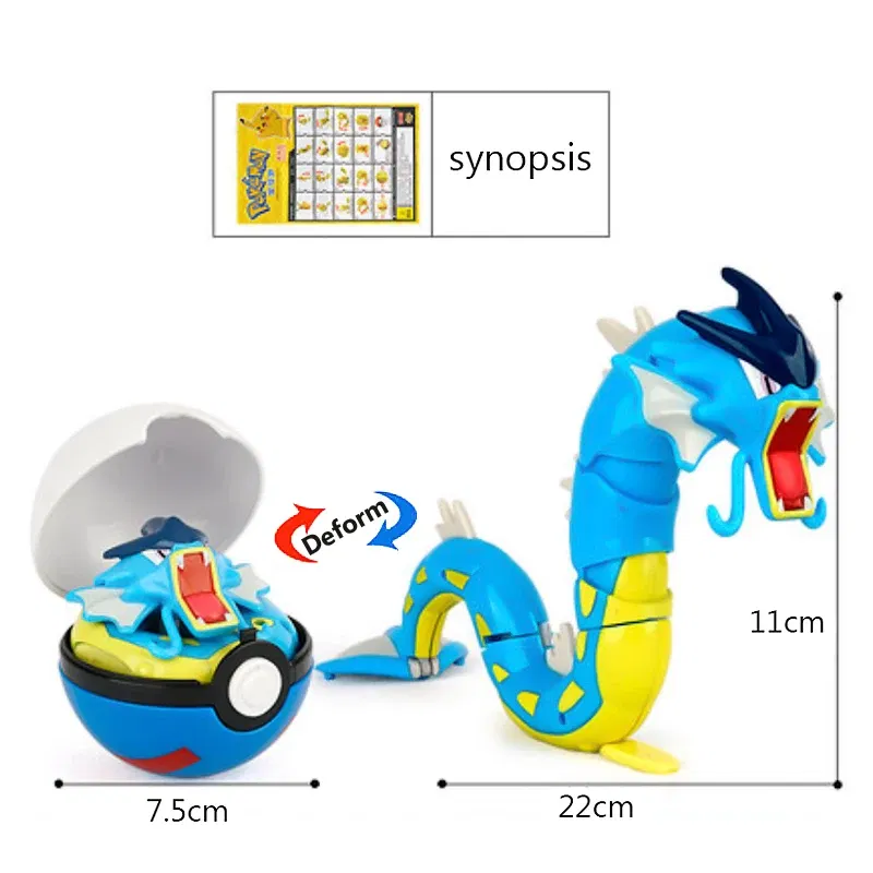 Color: Yellow - High Quality Pokemon Ball Deformation Toy Pikachu Mewtwo Gyarados Pocket Monster Pokeball Pokemon Action Figure Children Toy Gif
