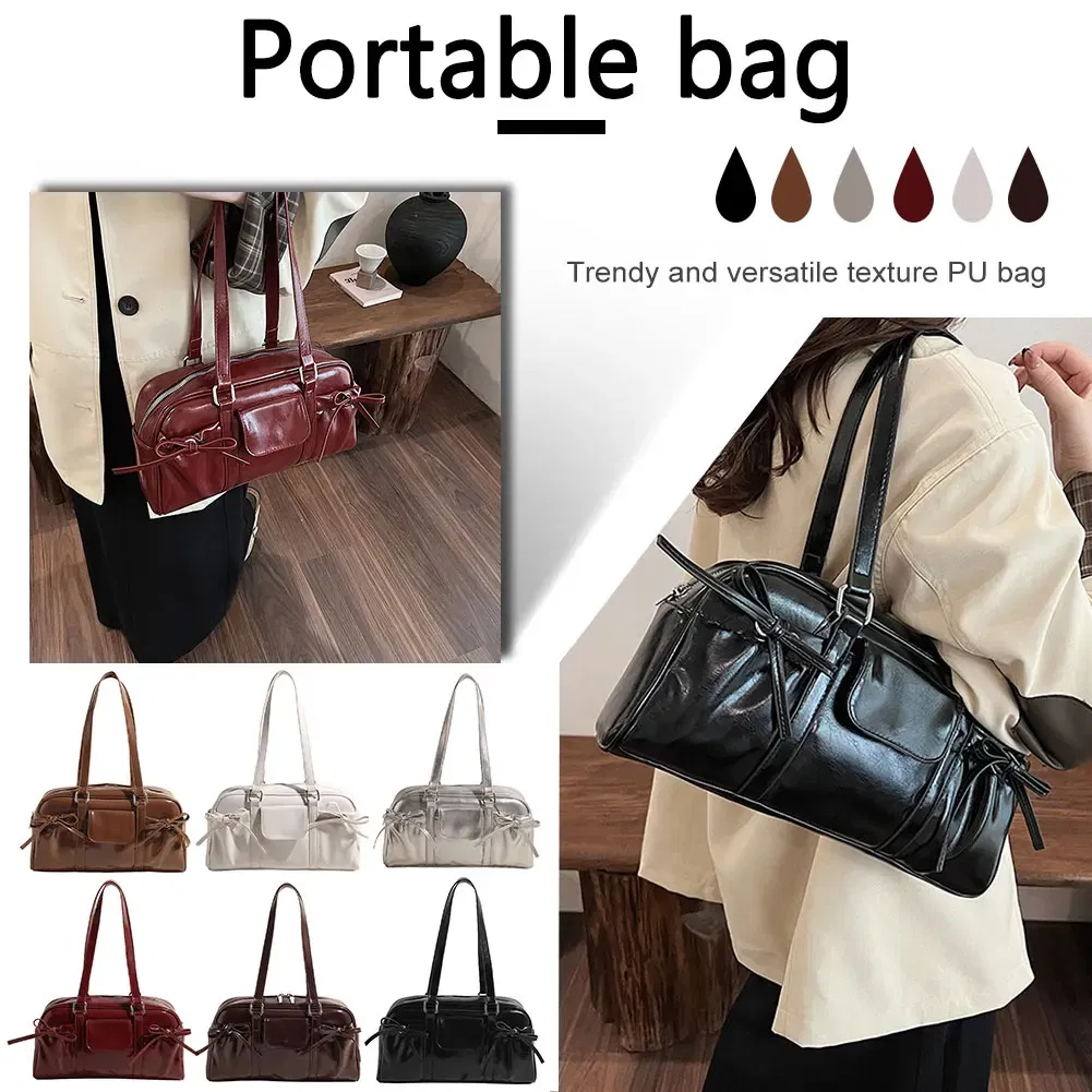 Color: WHITE, Ships From: CHINA - Stylish Women Bow Shoulder Bag in PU Leather with Multi Pockets Ideal for Casual Outings Travel and Shopping