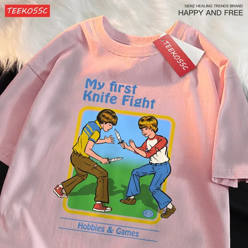 Color: Gold, Size: L - My First Knife Fight Hobbies Games Print Tshirts Men Women Soft Short Sleeve Summer Casual Cotton Oversized Loose Street T Shirt