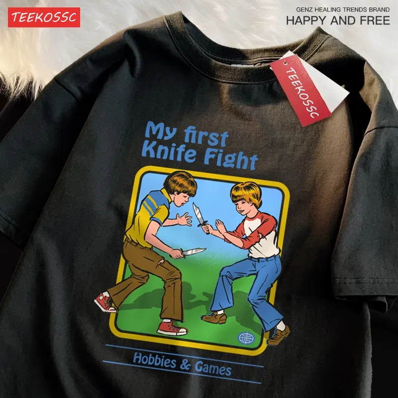 Color: Gold, Size: L - My First Knife Fight Hobbies Games Print Tshirts Men Women Soft Short Sleeve Summer Casual Cotton Oversized Loose Street T Shirt