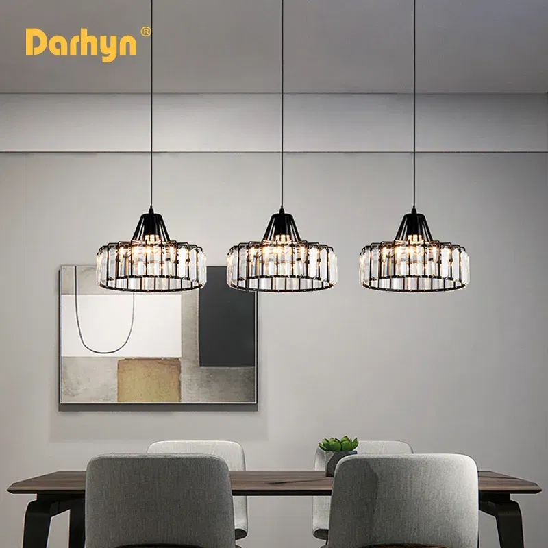 Body Color: WHITE, Size: S - Nordic Crystal LED Pendant Light Retro Gold 1/2/3 Head Dining Room Hanging Fixture For Living Room Bedroom Indoor E27 Decor Lamp