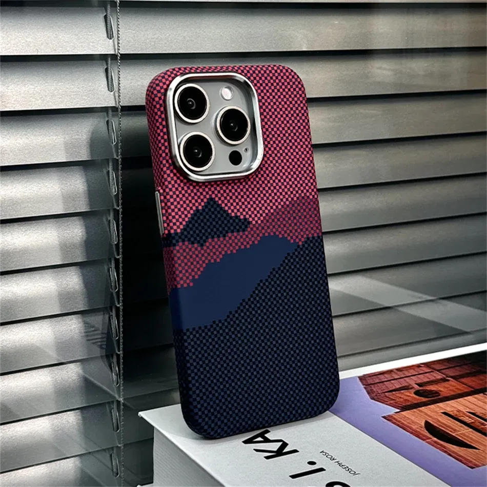 Color: SKY BLUE, Material: PE - Luxury Alloy Lens 3D Relief Peak Carbon Fibre Pattern Case For iPhone 13 14 15 16 Pro Max Slim Shockproof PC Cover For Magsafe