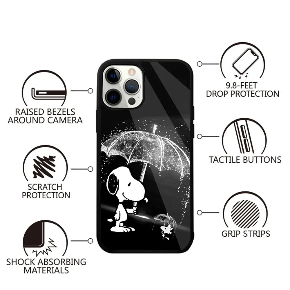 Color: SKY BLUE, Material: Genuine Leather - Anime Cartoon-S-Snoopy-s Phone Case For iPhone 16,15,14,13,12,11,Plus,Pro,Max,Mini Magsafe Magnetic Wireless Charging