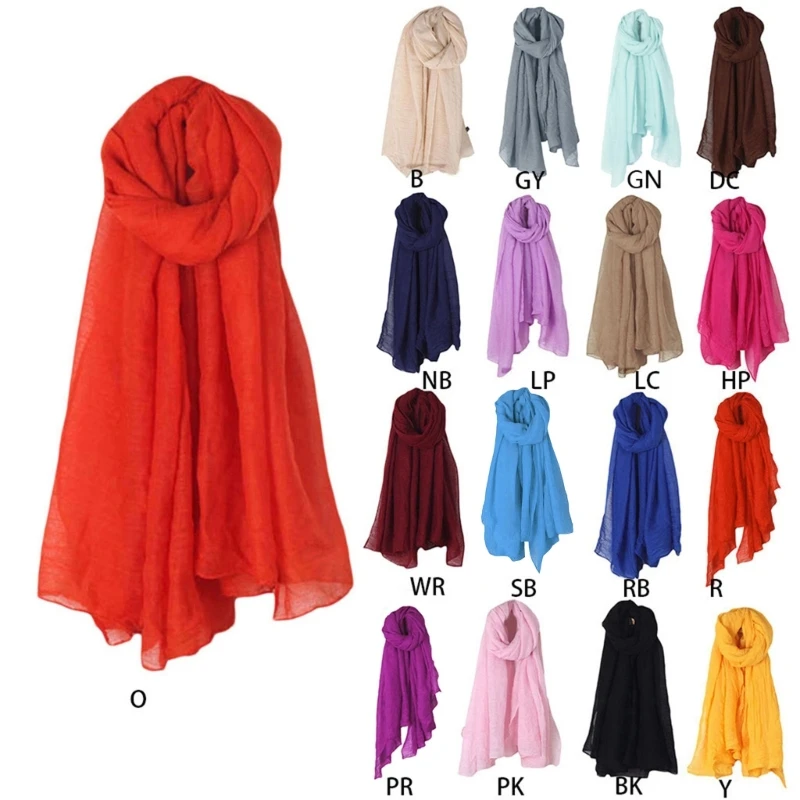 Color: Orange - 652F Women Solid Color Scarfs Large Long Lightweight Headscarf Linen Sheer Shawl Wrap