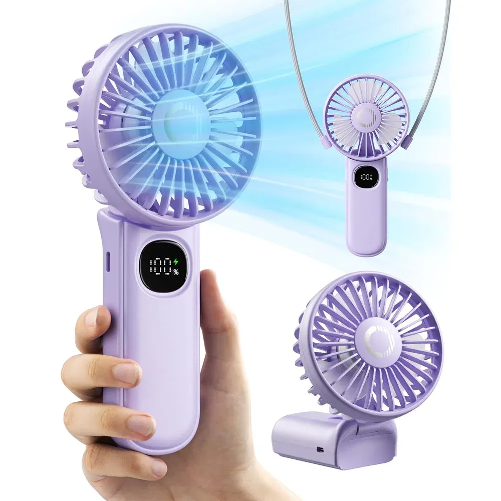 Color: Lavender - coldSky Handheld Fan Foldable Portable Fan with LED Display 3000mAh Battery Operated Mini Hand Held Fan for Travel Beach Outdoor