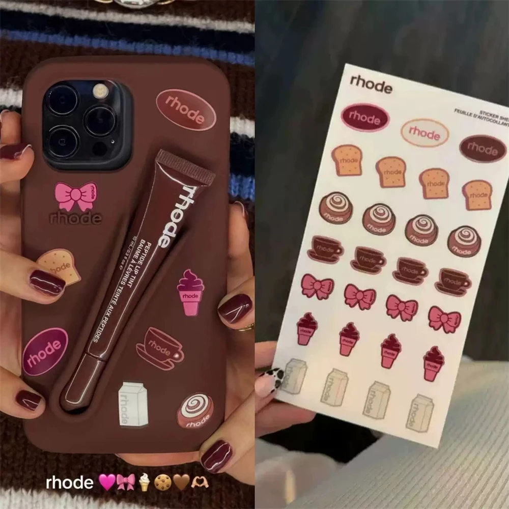 Color: Salmon Pink, Compatible-Phone Models: For iPhone 13 Pro Max - New Rhode Lipstick Soft Silicone Phone Case for iPhone 16 15 14 13 12 11 Pro Max Plus Portable Lip Gloss Holder Cover with Box