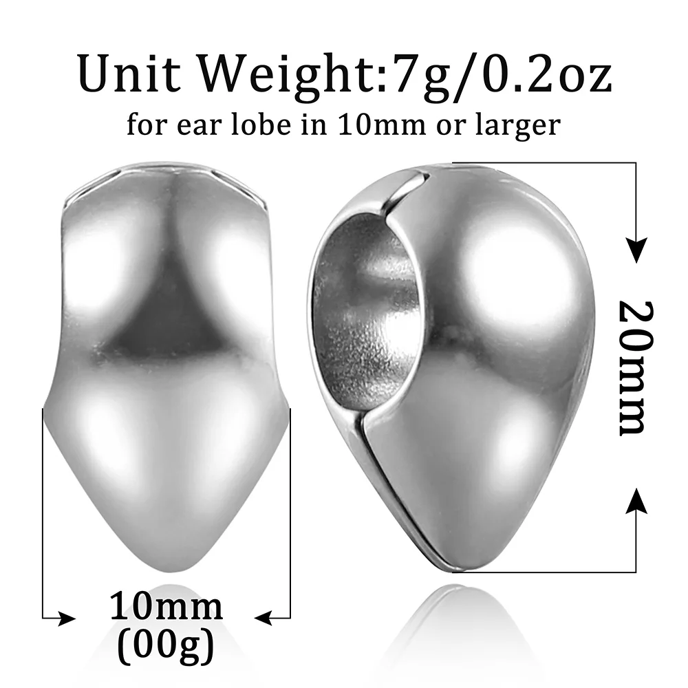 Metal color: Light Yellow Gold Color, Main Stone Color: WHITE - Giga 00g Teardrop Stainless Steel Ear Expander Weights Gauges For Women, 10mm Ear Stretcher Hanger Piercing Body Jewelry