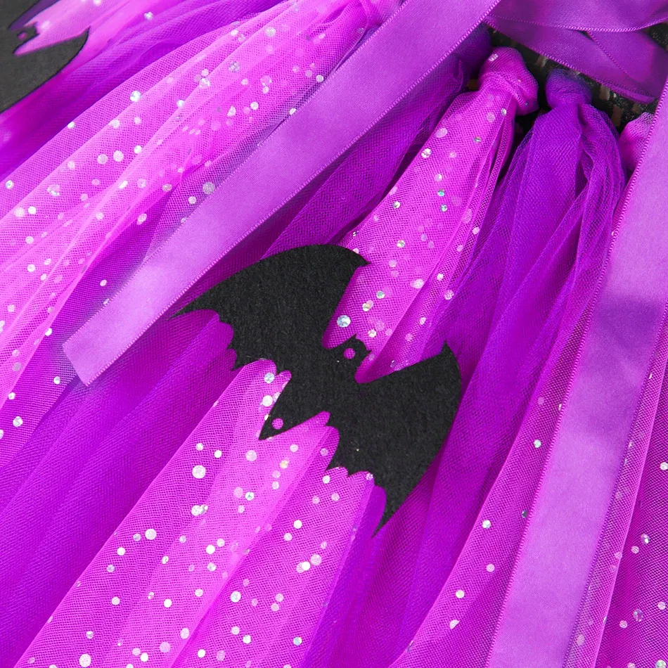 Color: Dark Grey, Kid Size: 2T - Halloween Witch Tutu Dress for Girls Handmade Mesh Bat Wizard Cosplay Costumes with Hat Broom Toddler Evil Party Clothes Set