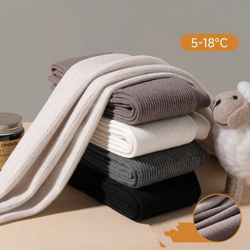 Color: GRAY, Size: XXS - Autumn Winter New Thin Plush Vertical Stripe Solid Color Girls' Pantyhose With Plush Warm Children's Bottom Socks and Panties