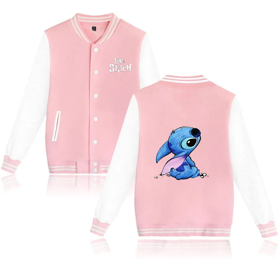 Color: Red, Size: S - Lilo Stitch Baseball Jacket Men Women Hip Hop Harajuku Jackets Streetwear Kids Boys Girls Loose College Coats