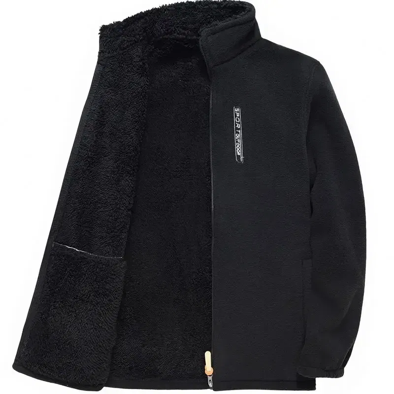 Color: Brown, Size: XL - Men's Fleece Zip Up Outerwear Zipper Fleece-lined Stand Collar Thickened Outdoor Jacket Windproof Polar Fleece Coldproof Jackets