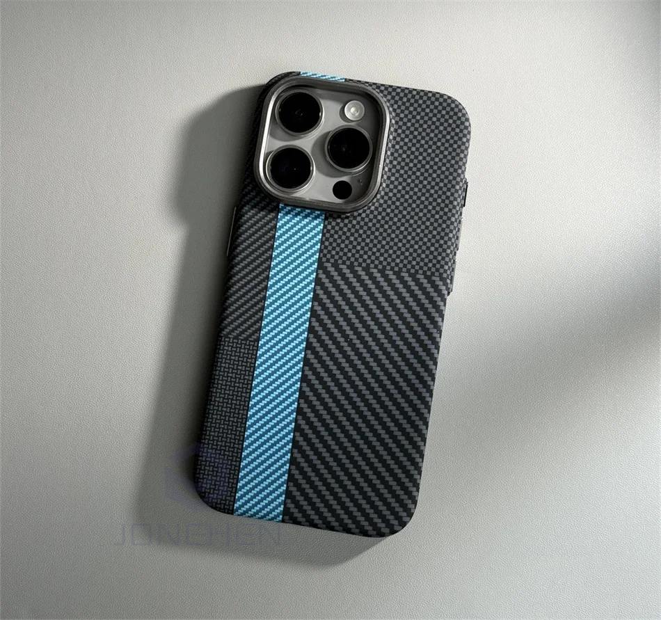 Color: SKY BLUE, Material: EVA - Luxury Alloy Lens Personalized Pixel 3D Relief Carbon Fibre Pattern Case For iPhone 13 14 15 16 Pro Max Slim Cover For Magsafe