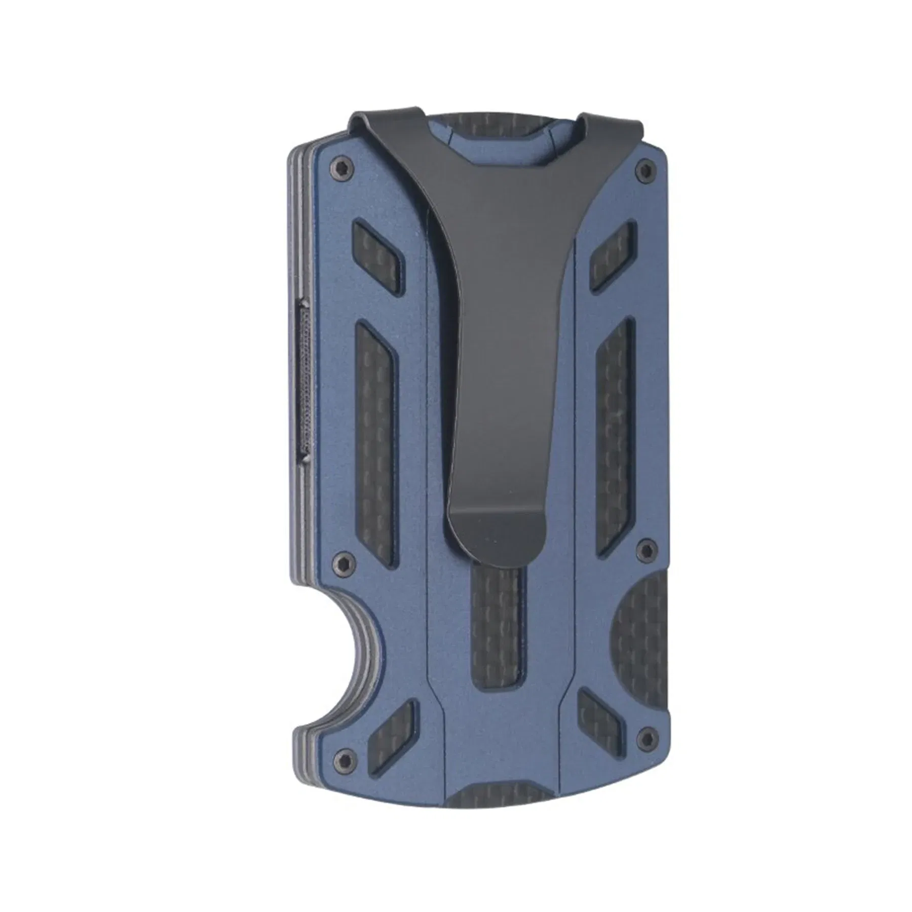 Color: dark blue - Metal Wallet for Men Minimalist Slim RFID Blocking Front Pocket Tactical Carbon Fiber wallet Card Holder with Money Clip