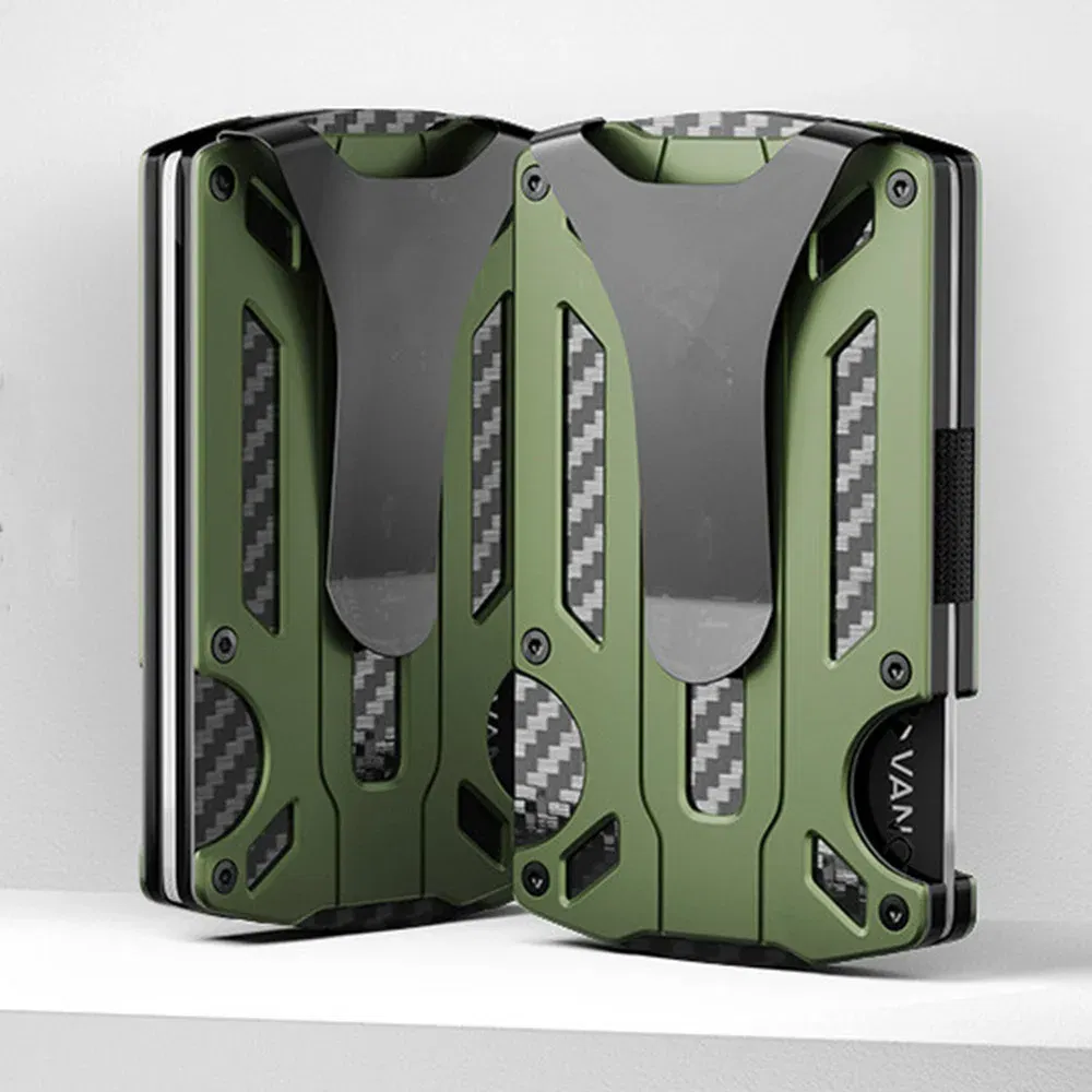 Color: dark blue - Metal Wallet for Men Minimalist Slim RFID Blocking Front Pocket Tactical Carbon Fiber wallet Card Holder with Money Clip