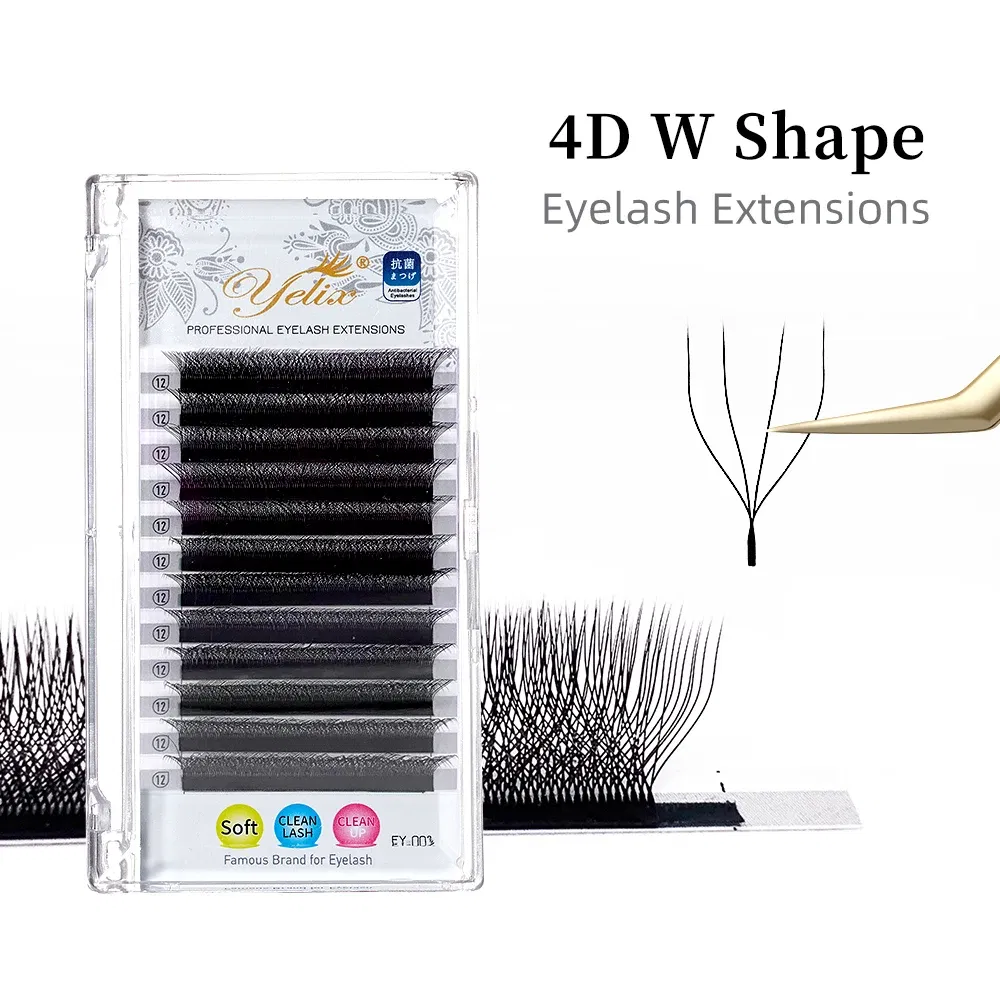 Color: Brushed Chrome, Curl: C, Thickness: 0.07mm, Length: 13mm - Yelix Cilios 5D W Shape Eyelash Extensions 4D/6D Premade Volume Fans Natural Soft Automatic Flowering Lash Makeup Supplies