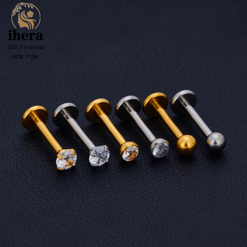 Metal color: Light Yellow Color, Ships From: CHINA, Main Stone Color: Clear - 10PCS G23 Titanium Lip Ring Labret Piercing Stud Earring CZ 16/18/20G Push Pin Ear Tragus Cartilage Helix Conch Pierc? Jewelry