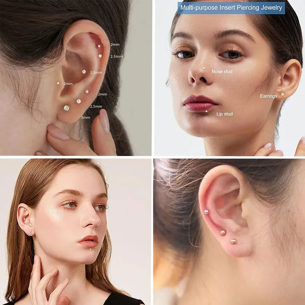 Metal color: Light Yellow Color, Ships From: CHINA, Main Stone Color: Clear - 10PCS G23 Titanium Lip Ring Labret Piercing Stud Earring CZ 16/18/20G Push Pin Ear Tragus Cartilage Helix Conch Pierc? Jewelry