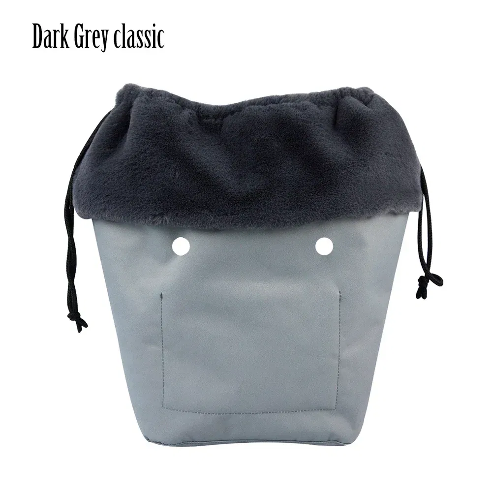 Color: Brown - 2025 Winter O Bag Large Capacity Classic Mini Plush Fur Furry Organizer Top Drawstring Colorful Inner Insert for Obag Winter