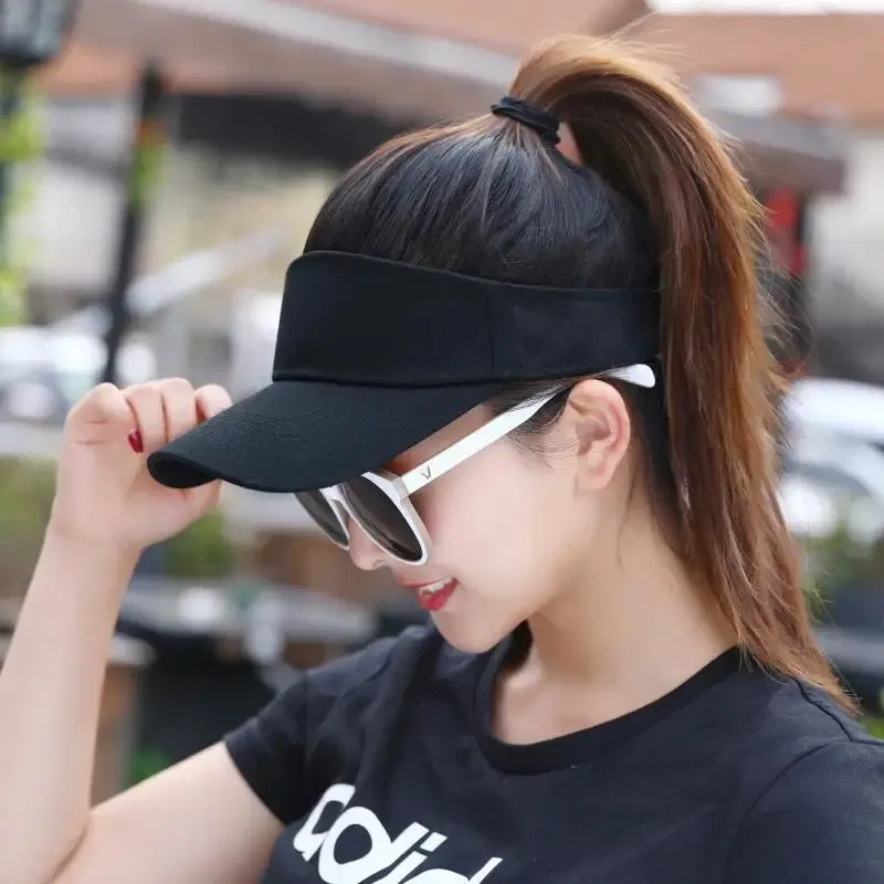 Color: Black - Sun Hat Women Baseball Cap Summer White Sun-Proof Caps Empty Top Visors Seaside Outdoor Sport Tennis Golf Hat